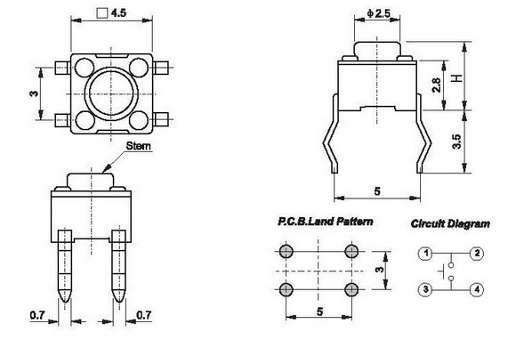 Tact Switch 3.5mm 6x6mm PUSH Button SPST-NO