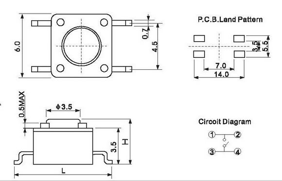 SMT Tact Switch 3.5mm 6x6mm PUSH Button SPST-NO